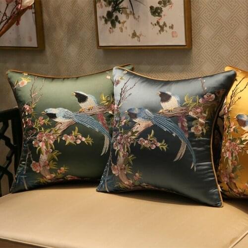 Classical Chinese Style Cuckoo Embroidered Cushion Cover Flowers Birds High-grade Pillowcases Home Party Wedding Decoration