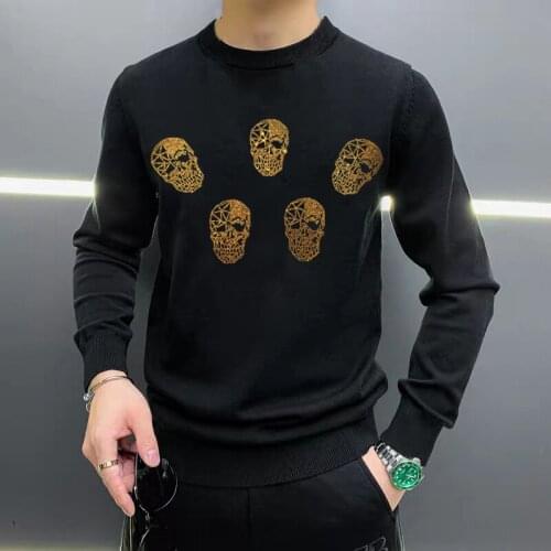 Autumn And Winter New Mens Sweater Hot Diamond Glowing Warm Casual Knitted Long-Sleeved Printed Pullover Top Oversized