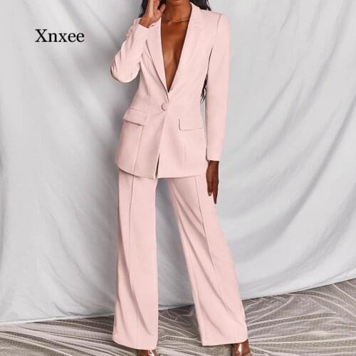 Autumn and Winter Womens Two-Piece Womens Suit Jacket Sexy Elegant Womens Jacket Trousers Womens Suit Jacket Pink Yellow
