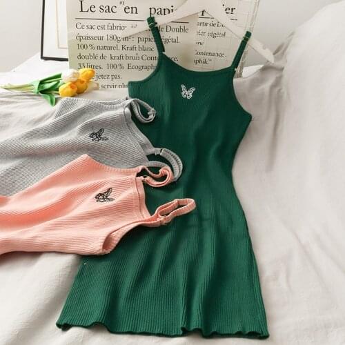 Slip Dress Mini Bodycon Sexy Butterfly Dress Women Knitted Club Dresses Woman Party Night Elegant 2020 Summer Embroidery Clothes