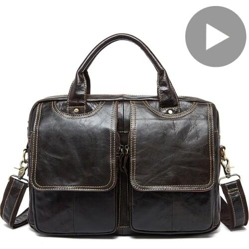 Messenger Shoulder Men Genuine Leather Briefcase Hand Bag Handbag For Document A4 Laptop Teen Travel Big Sac Bolso Bolsa Fashion
