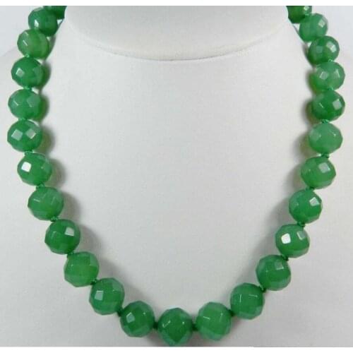 Stunning!10mm Green Emerald Faceted Round Beads Necklace 18"