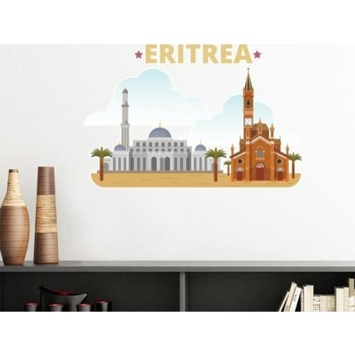Hand-painted City Castle Building Palm Eritrea Culture Elements Removable Wall Sticker Art Decals Mural DIY Wallpaper