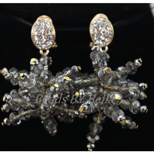 Gray Grey Crystal Beads Handmade Earrings For Brides DIY Jewelry African Women Party Gift Dangle Earrings Free Shipping ABD025