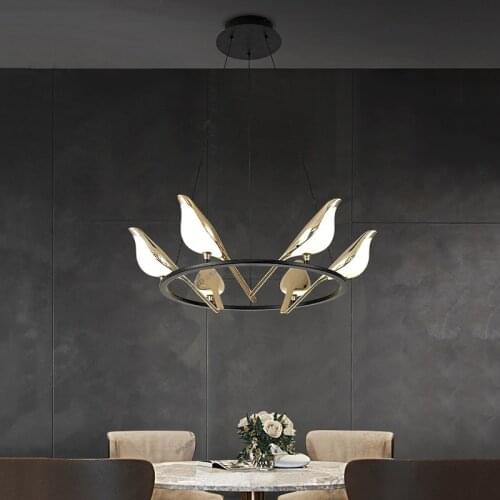 Modern Creative Chandelier Lighting Study Living Room Bedroom Rotatable Nordic LED Hanging Lamp Birds Decoration Round Luminaire