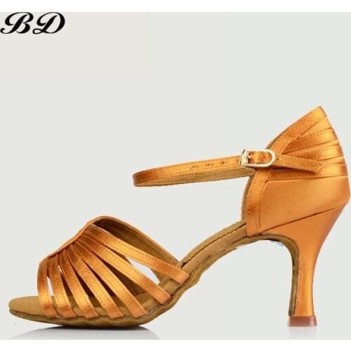 BD 2323 Dance Shoes Ballroom Women Latin shoes Dancing Shoe GIRL WOMAN High Heels SATIN Authentic SALSA Cowhide Sole Non-slip