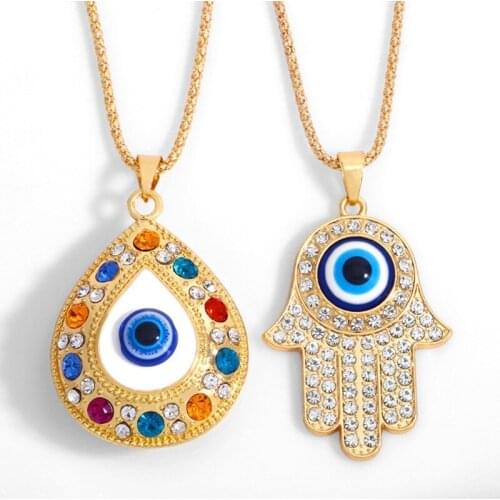 Turkish Crystal Evil Eyes Pendant Necklace Gold Color Clavicle Chains Necklaces