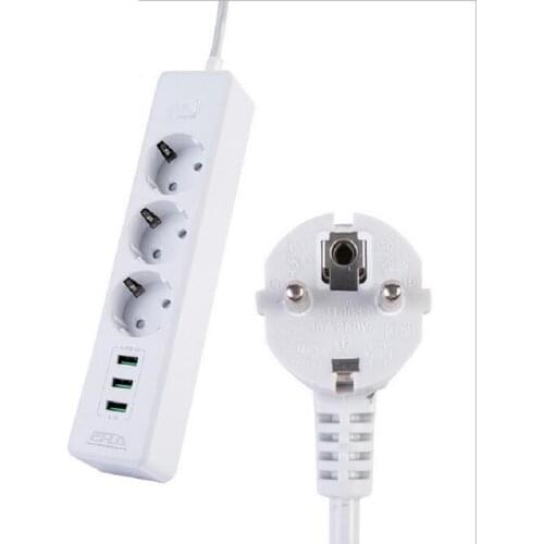 EU standard Power Strip waterproof 5V 3.1A 3USB Fast charger 3AC Outlet Socket EU Plug Smart Energy Saver Extension Socket