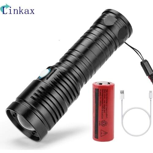 Ultra Bright Led Flashlight Torch Camping light 4 Switch Modes Zoomable Bicycle Light By 26650 battery with Tail Rope Flashlight