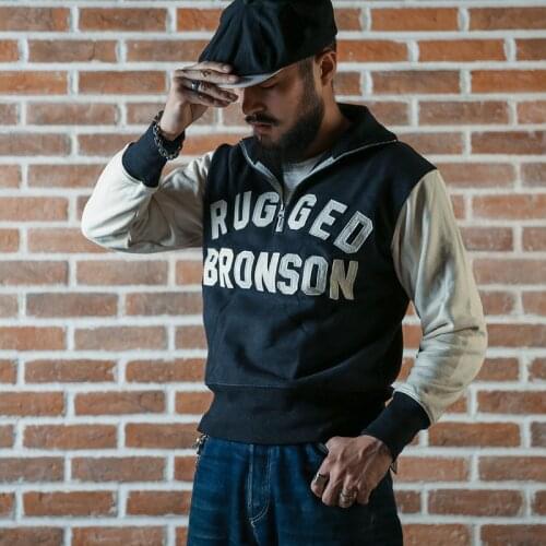 Bronson Heavyweight Vintage Motorcycle Racing Jersey 1/2 Zip Biker Sweatshirt