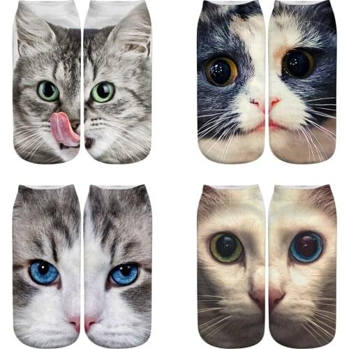 Dreamlikelin Spring Summer Female Kawaii Cat Face 3D Printing Ankle Socks Womens Funny Short Socks For Family