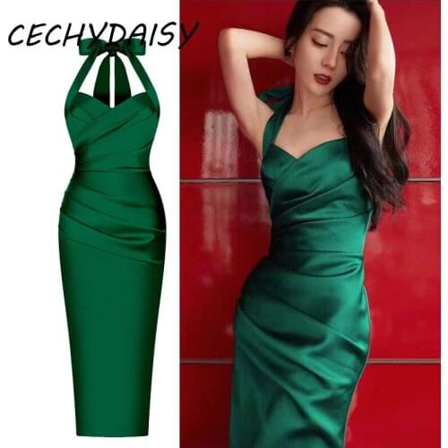 Runway Fashion Green Color Dress Women Sexy Backless Sleeveless Designer Brand Solid Party Clubwear Midi Dresses Zevity Robes Za
