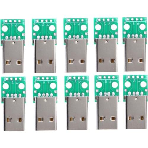 10pcs USB Male to DIP 4Pin Through Hole PCB Adapter Connector for Cellphone Data Cable Power Supply Accessories