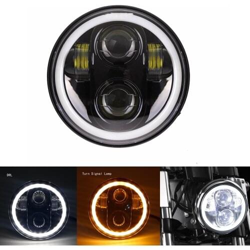 5.75 inch Black LED Headlight Projector Halo Ring High Low Beam Motorcycle 5 3/4" DRL Turn Signal for Sportster Dyna Iron 883