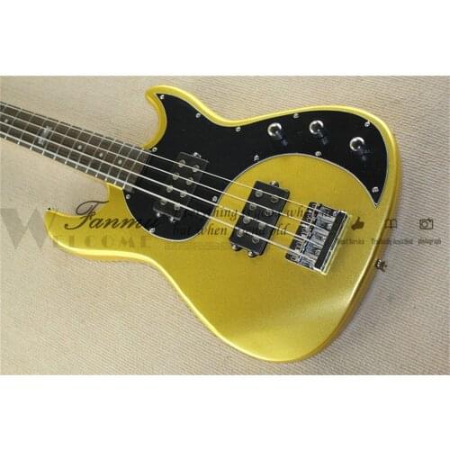 Free shipping 5 string bass guitar, metal glittered light green bass,HH pickups,black pickguard,chrome button,neck set in body