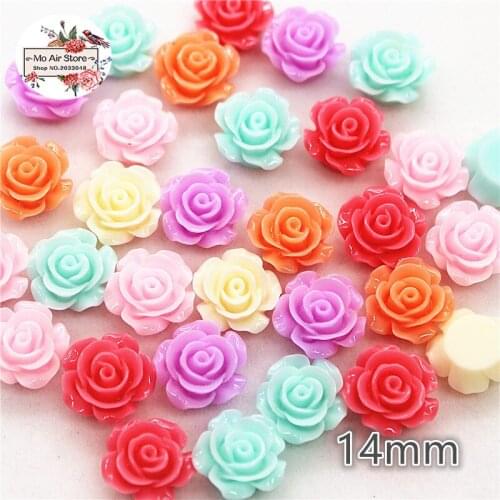 50pcs 14mm Mixed Color flower resin flatback cabochon DIY jewelry/phone Charm decoration No Hole