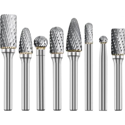 8 Pcs/set 6mm-12mm Tungsten Carbide Burr Bit CNC Engraving 1/4" Rotary Cutter Files DIY Tools