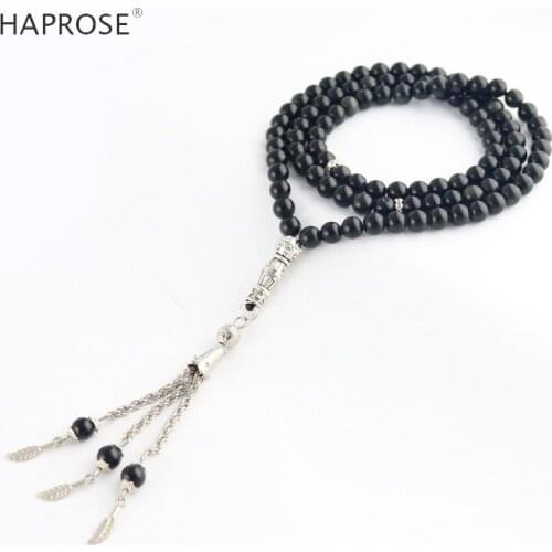 100% Natural Obsidian Prayer Bracelet Islamic Muslims Tabbih Allah Rosary obsidian Bracelet 99 Beads 6-10mm obsidian Necklace