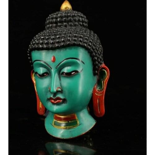 Buddhist Sakyamuni Tibetan Crafts Collection Vintage Nepalese Hand Painted Gold Paint Lacquer Sakyamuni Mask Avatar Pendant