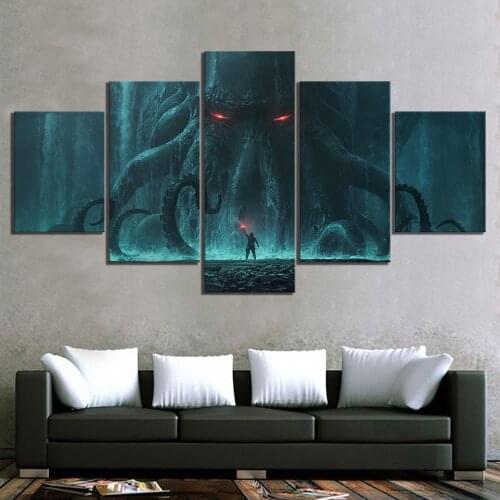 5 Piece Digital Art Picture Dark Cthulhured Eyes Creature Horror Flares Poster Artwork Fantasy Wall Art Paintings for Home Decor