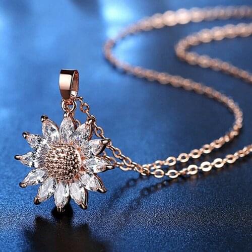 Brand Charm Necklace Silver / Rose Gold Crystal Pendant and Chain Sun Flower Inlay Crystal Lady Jewelry Beautiful Womens Gift