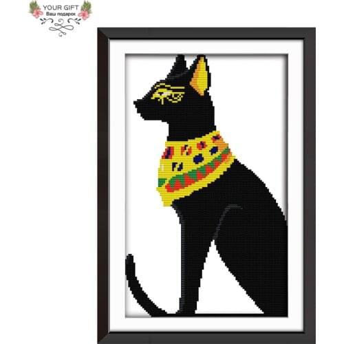 Joy Sunday A Black Cat With A Scarf Home Decor DA042 Counted Stamped Animal Needlework Needlepoint Embroidery DIY Cross Stitch