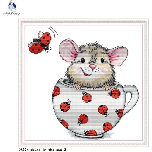 Joy Sunday Mouse in the cup Cross Stitch 11CT Printed Fabric 14CT Counted Canvas DIY Cross-stitch Set Embroidery Needlework