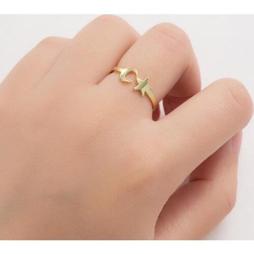 Stainless Steel Moon Star Womens Rings Simple Gold Color Jewelry Girl Finger Ring Gift Femme Jewelry Accessories BFF 2021