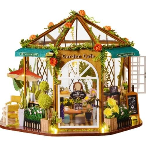 Doll House Furniture Wooden Miniature DIY Kit with Dust Cover Assemble Crafts Toy Best Birthday Gift For Children Girl