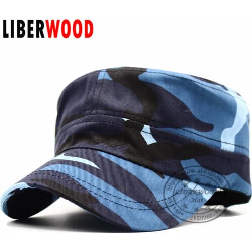 LIBERWOOD New Army Cadet Patrol Castro Camo Cap Casquette Blue Camouflage Hats Men Radar Cap Army Top Cap Hunting Cadet Hats