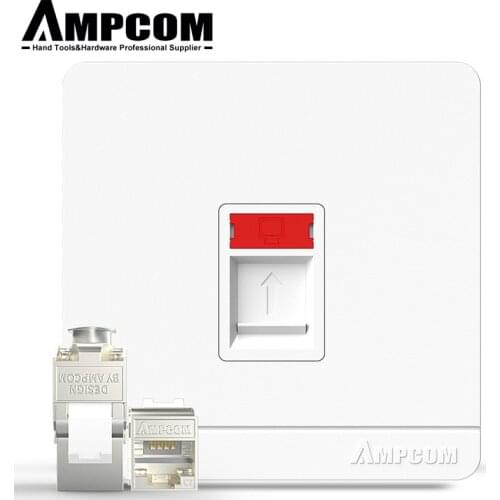 AMPCOM Faceplate With (UL Listed) CAT8/7/6a/6 STP 40Gbps Keystone Jack, Zinc Alloy Tool Free Coupler Module for 86mm Wall Plate