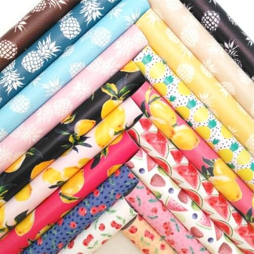 Glitterwishcome Pineapple Cherry Lemon Watermelon Printed Synthetic Leather Faux Fabric Sheets Bows DIY 21X29CM GM2042A