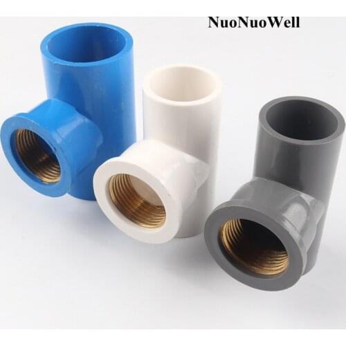 15pcs 20~32mm To 1/2"~1" Copper Thread PVC Tee Connector Garden Water Connectors Aquarium Fish Tank Irrigation PVC Pipe Joints