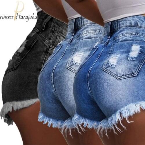 Fashion Casual Summer Slim Tassels Hole Sexy Denim Shorts Cool Womens Denim Shorts High Waist Oversize Sexy Shorts Femme S-3XL