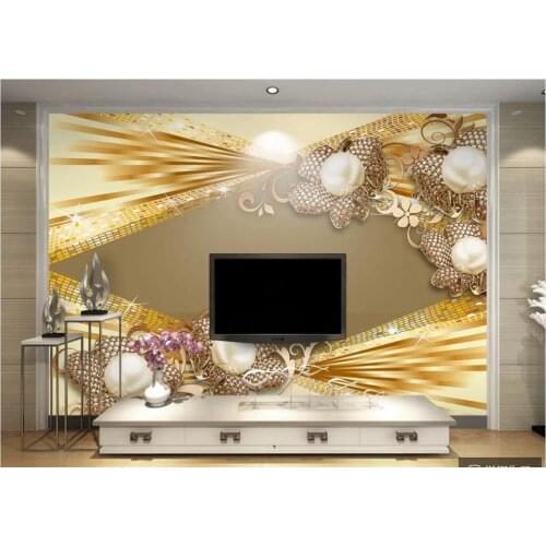Custom Any Size 3D Wall mural Painting European luxury 3D metal pearl flower jewelry Wallpaper TV Sofe background wall Decor