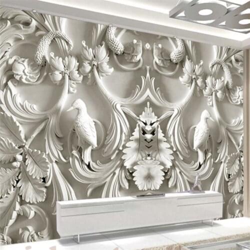 Beibehang Custom Wall Mural classical Art Wall Painting white Europe 8D Stereo Relief Photo Wallpaper Living Room Papel De Pared