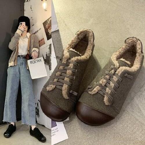 Fashion New 2021 Autumn And Winter Suede Lace-Up Plus Velvet Womens Shoes Trend Lamb Wool Cotton Shoes Casual Womens Shoes
