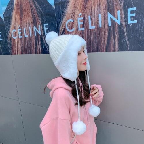 Factory Wholesale Straight Ear Protection with Fur Ball Knitted Lei Feng Cap Cold Protection Earflaps Female Cycling