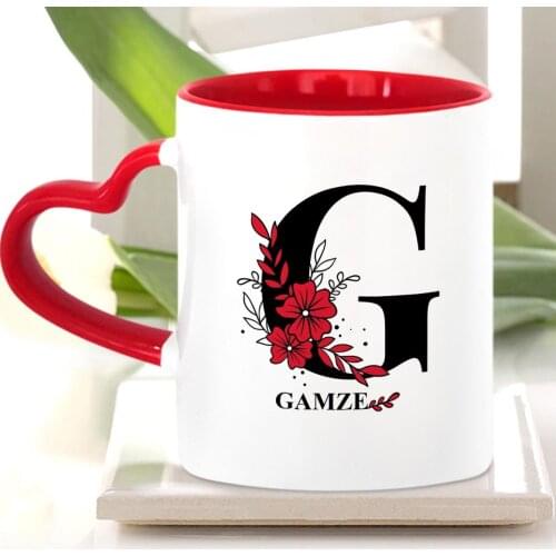 Personalized Letter G Red Heart Mug Cup (Model 1)