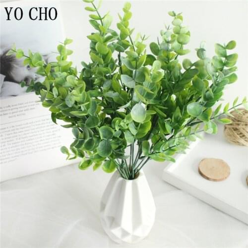 7 Branches Plastic Artificial Eucylaptus Tree Plants DIY Green Eucylaptus Leaves For Home Table Accessories Artificielle Plants