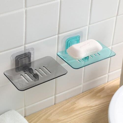 Transparent Soap Box Holder Punch-free Wall Hanging Crystal Soap Box Suction Wall Drain Soap Holder For Bathroom/Kitchen
