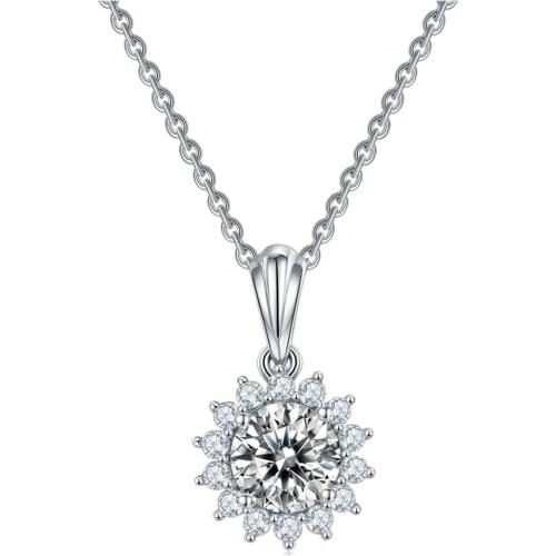 Luxury 100% 925 Sterling Silver Round Cut Created Moissanite Wedding Engagement Fashion Flowers Pendant Necklace Fine Jewelry