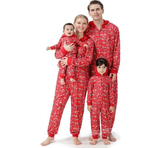 2021 New Year Family Christmas Pajamas Set Hooded Zipper Sweatshirt Hoodies Cartoon Family Matching Outfits Sleepwear Overalls