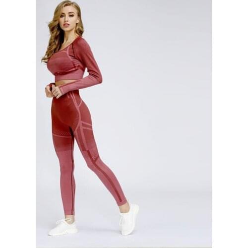 ATHVOTAR Sport Set Women Seamless Yoga Set Long Sleeve Crop Top Fitness Leggings Workout Wear Gym Clothing Sports Set