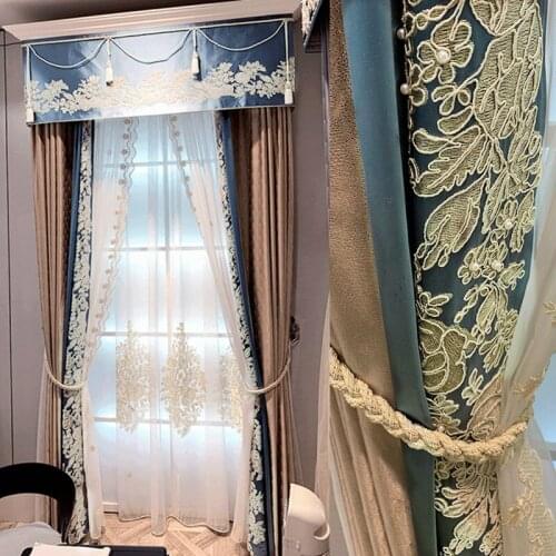 Light luxury French embroidery fine jacquard coffee blue mosaic curtain cloth bedroom living room dining room window curtain