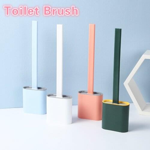 TPR Toilet Brush and Holder Set Durable Rubber Silicone Bristles Brush for For Toilet Wall Hanging Floor Bathroom Cleaning Tool