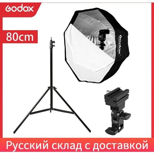 Godox 80cm 31.5" Octagon Umbrella Softbox 200cm Light stand Umbrella Hot Shoe Bracket Kit for Speedlite Flash