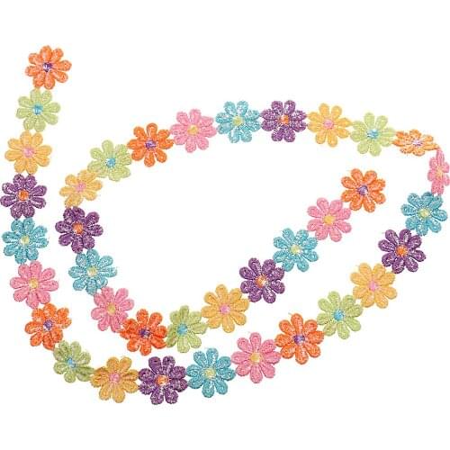 High Quality Chic Colorful Daisy Embroidery Lace Edge Trim Ribbon Applique Sewing Crafts