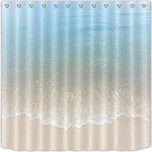 72'' Bathroom Waterproof Fabric Shower Curtain Polyester 12 Hooks Bath Accessory Sets Close Up Blue Sea Water Wave On White Sand