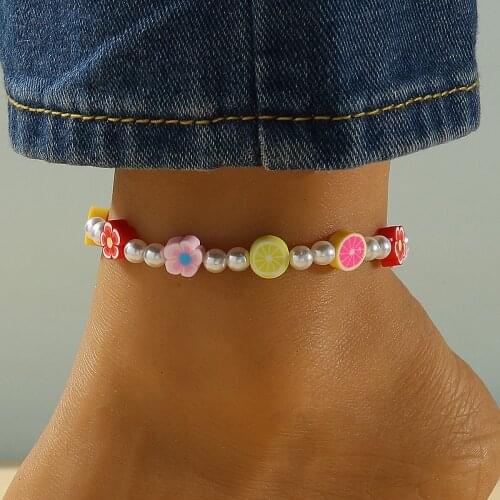 2021 New Female Bohemian Flower Summer Anklets For Women Acrylic Resin Ankle Bracelets Girls Barefoot on Leg Chain Jewelry Gift